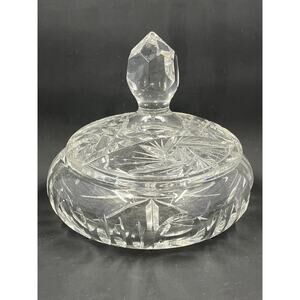 Genuine High Gloss Lead Crystal Mouth Blown All Hand Cut Vanity Jar